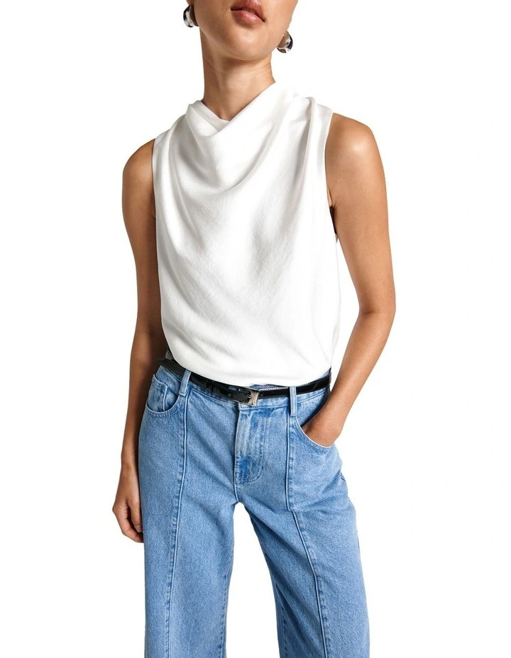 Draped Neck Blouse in White image 2