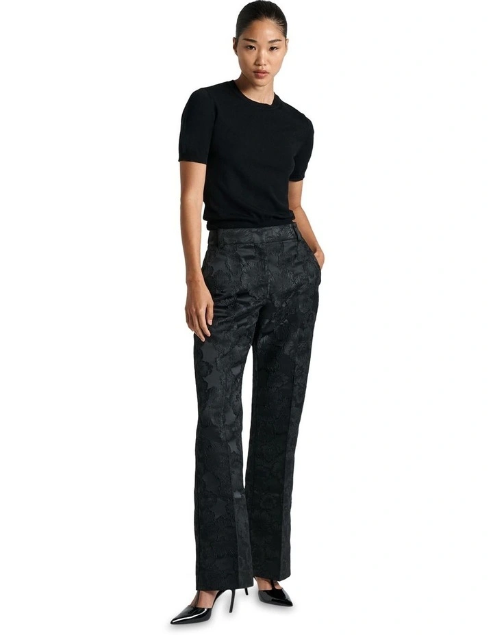 Short Sleeve Round Neck Knit Top in Black image 1