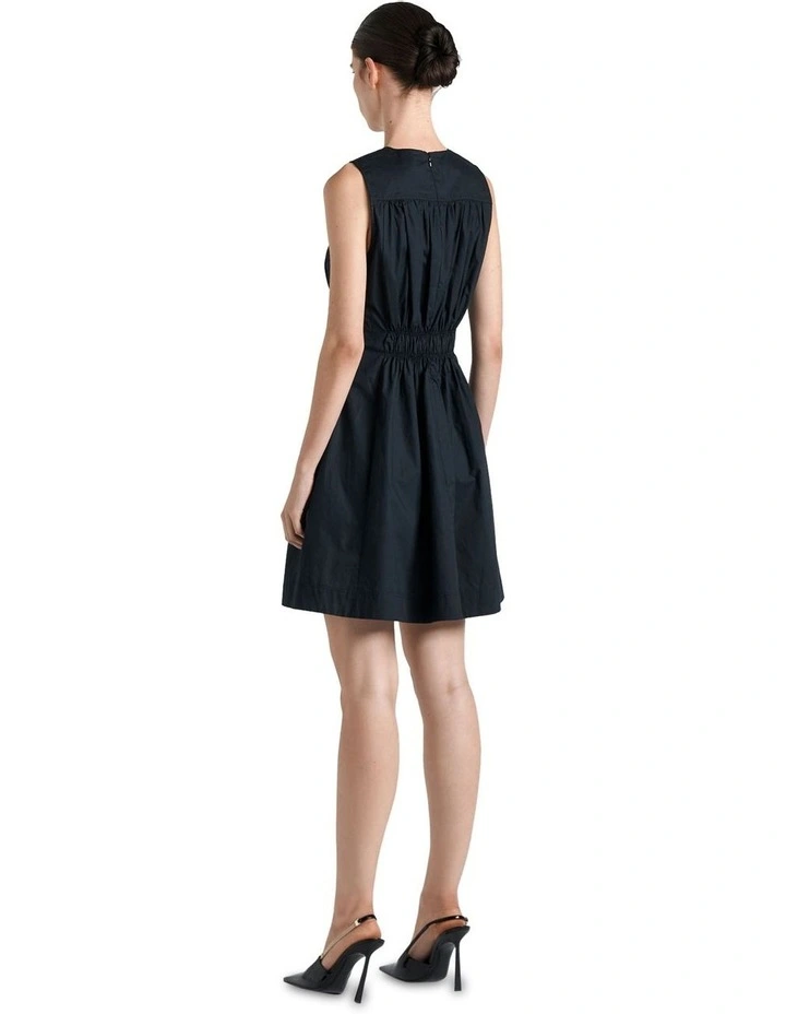 Gathered Cotton Mini Dress in Black image 3