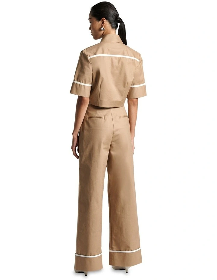 Contrast Bind Cropped Shirt in Taupe image 3