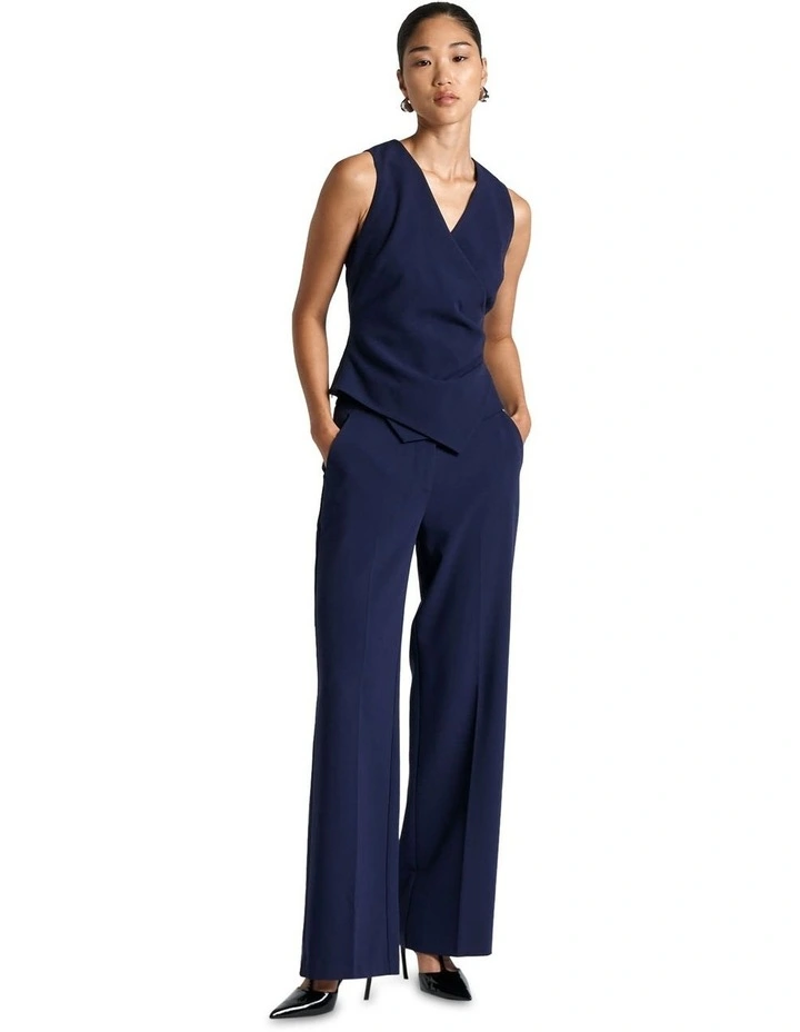 Double Weave Faux Wrap Top in Navy image 1