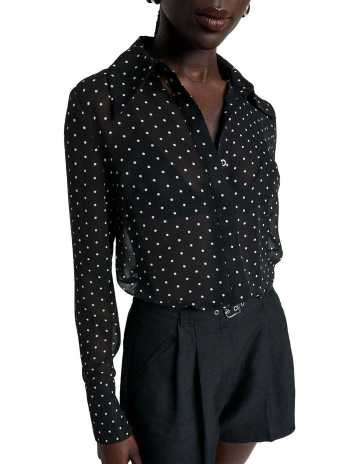 Polka Dot Georgette Shirt in Black image 2