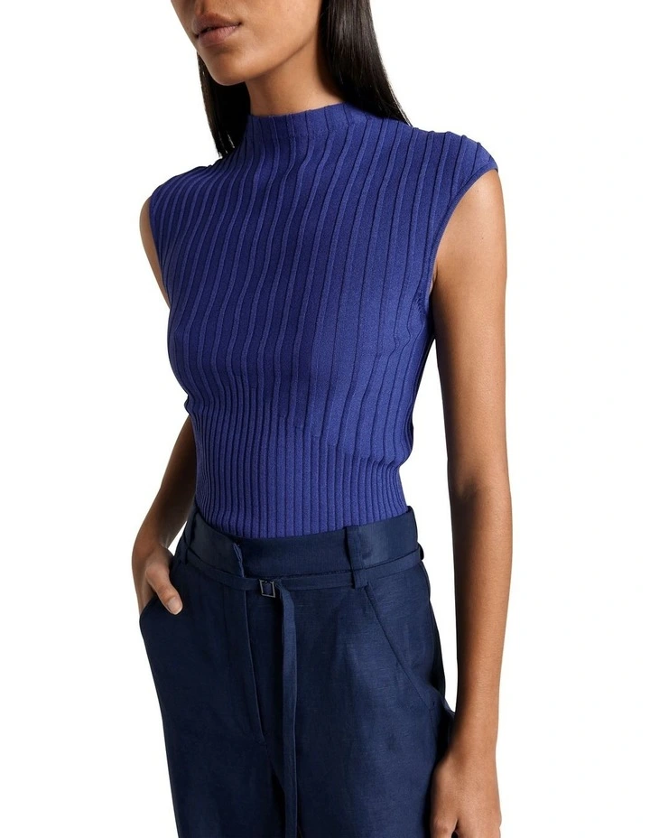 Multi Rib Cap Sleeve Knit Tank in Cobalt image 2