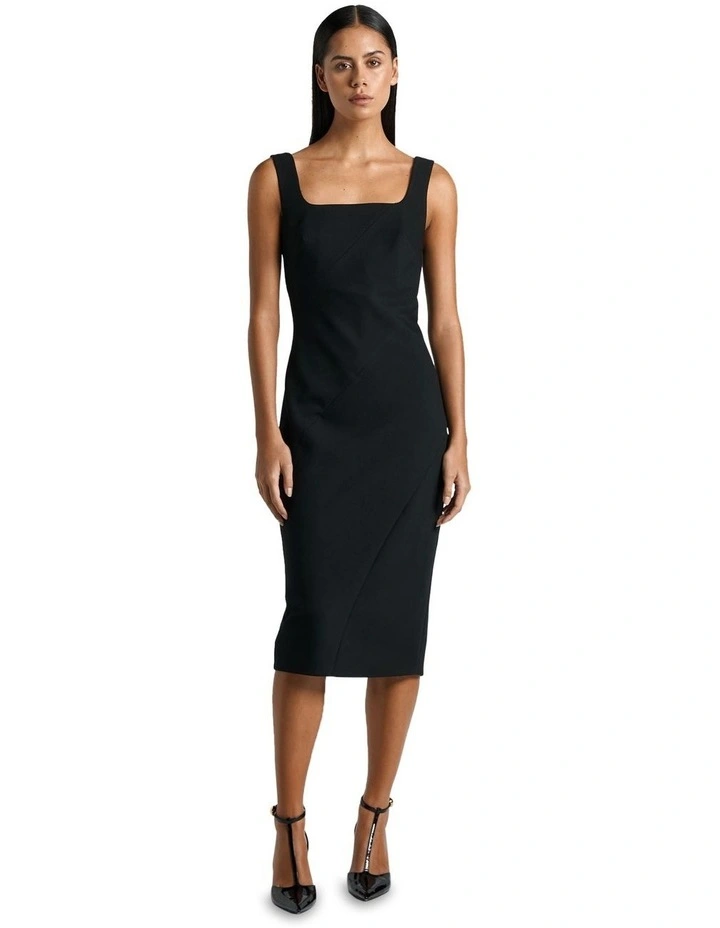 Square Neck Panelled Dress in Black image 1