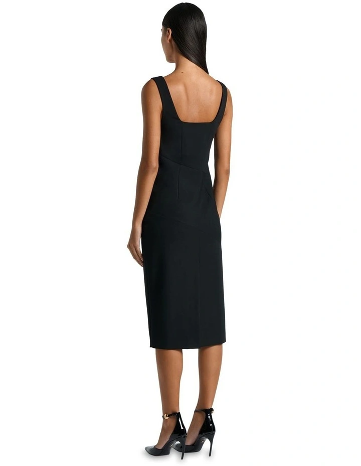 Square Neck Panelled Dress in Black image 3