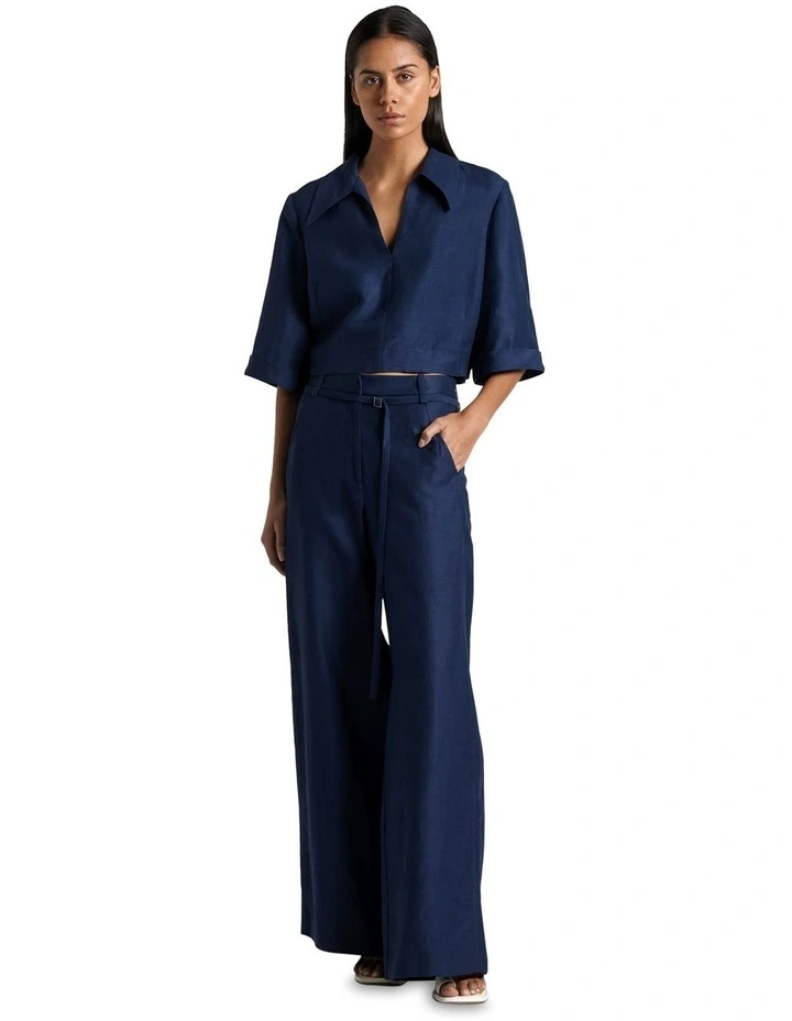 Belted Wide Leg Pant in Ink image 1