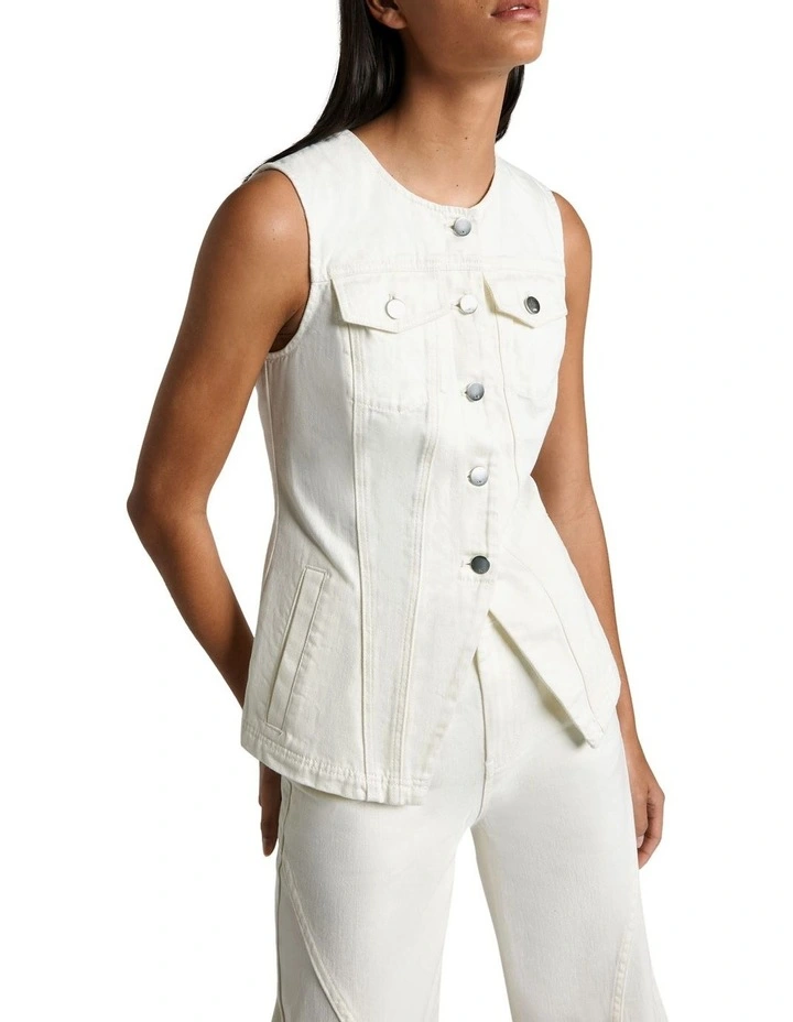 Denim Buttoned Vest in Ecru image 2