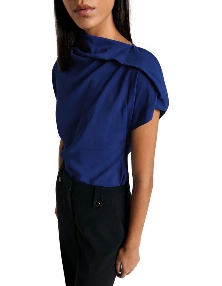 Draped Fold Neck Top in Cobalt image 2