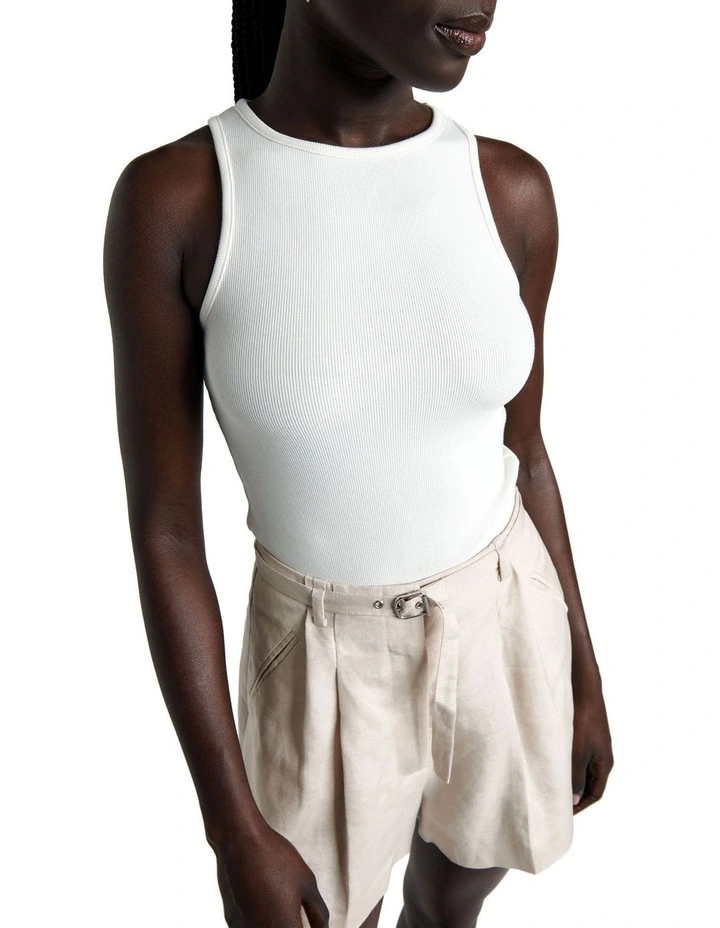 Ribbed High Neck Tank in Ivory image 2