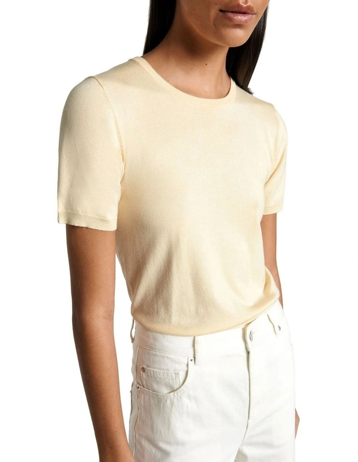 Short Sleeve Round Neck Knit in Butter image 2