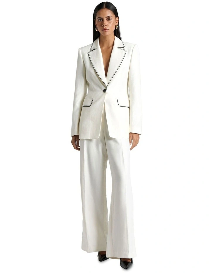 Contrast Stitch Hourglass Blazer in Porcelain image 1