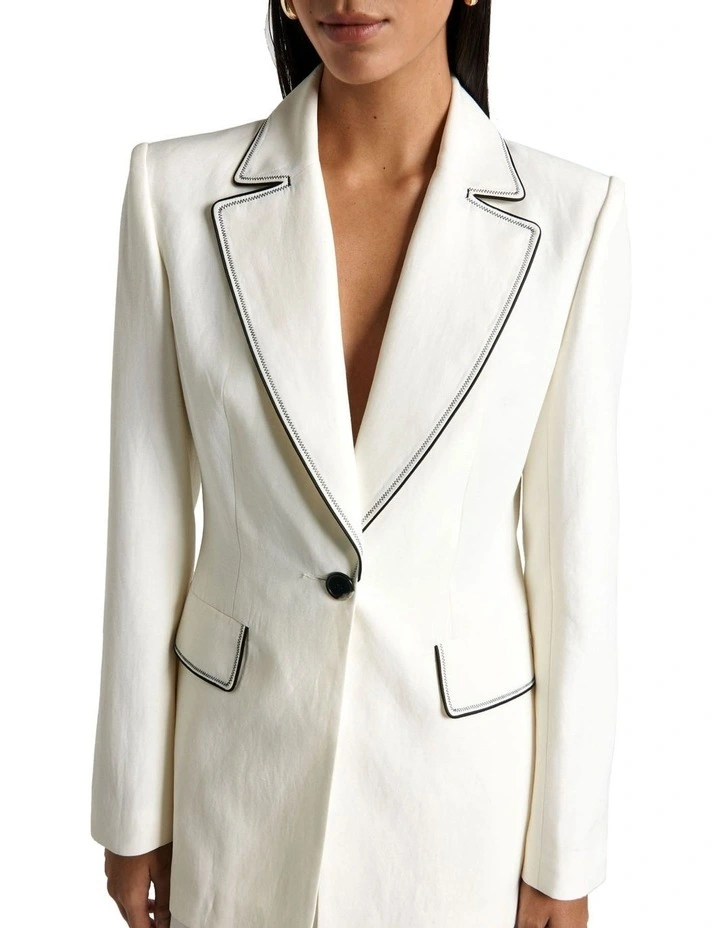 Contrast Stitch Hourglass Blazer in Porcelain image 4