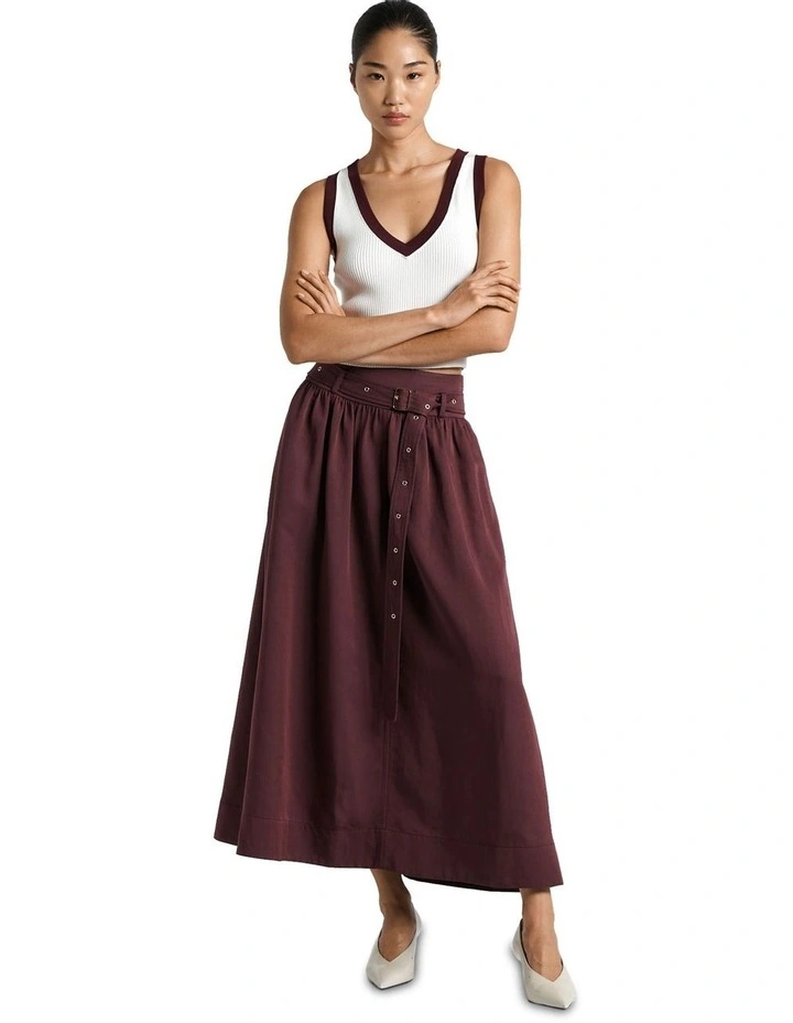 Modal Belted Eyelet Detail Midi Skirt in image 1