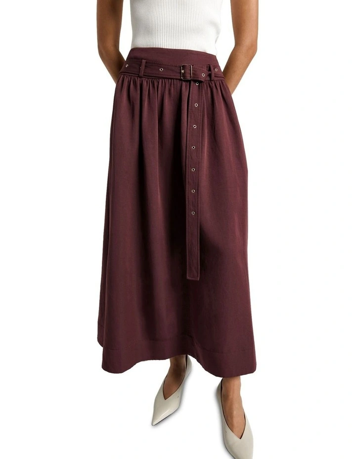 Modal Belted Eyelet Detail Midi Skirt in image 2