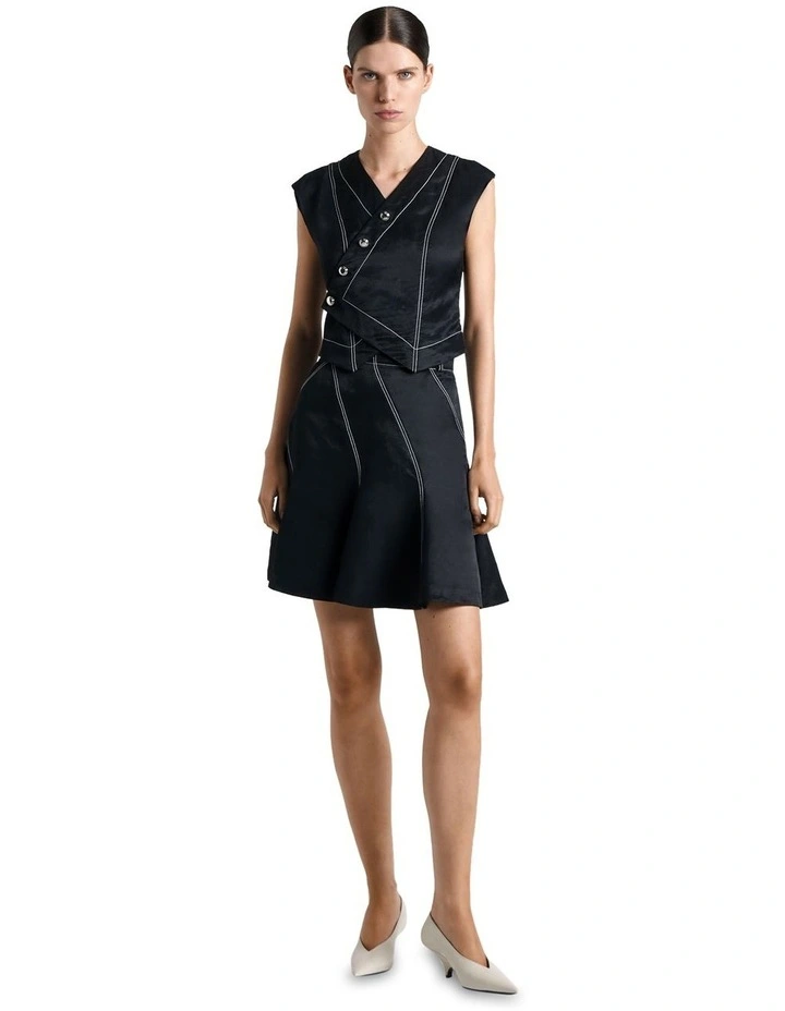 Topstitched Asymmetric Button Top in Black image 1
