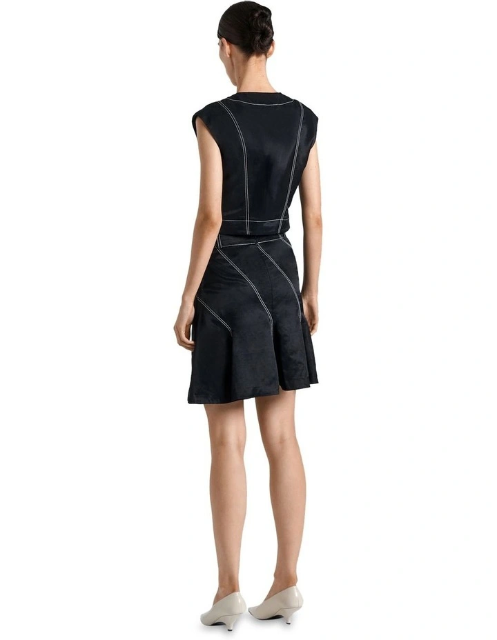Topstitched Asymmetric Button Top in Black image 3