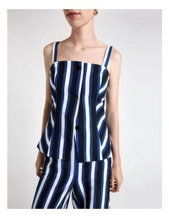 Linen Blend Bold Stripe Top in Multi