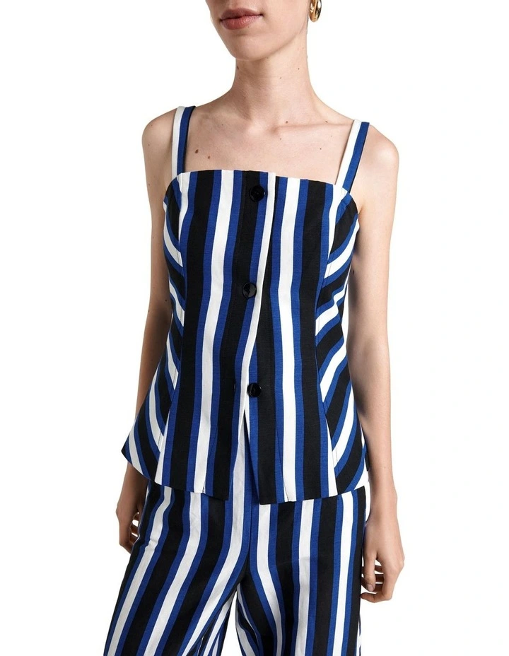 Linen Blend Bold Stripe Top in Multi image 2
