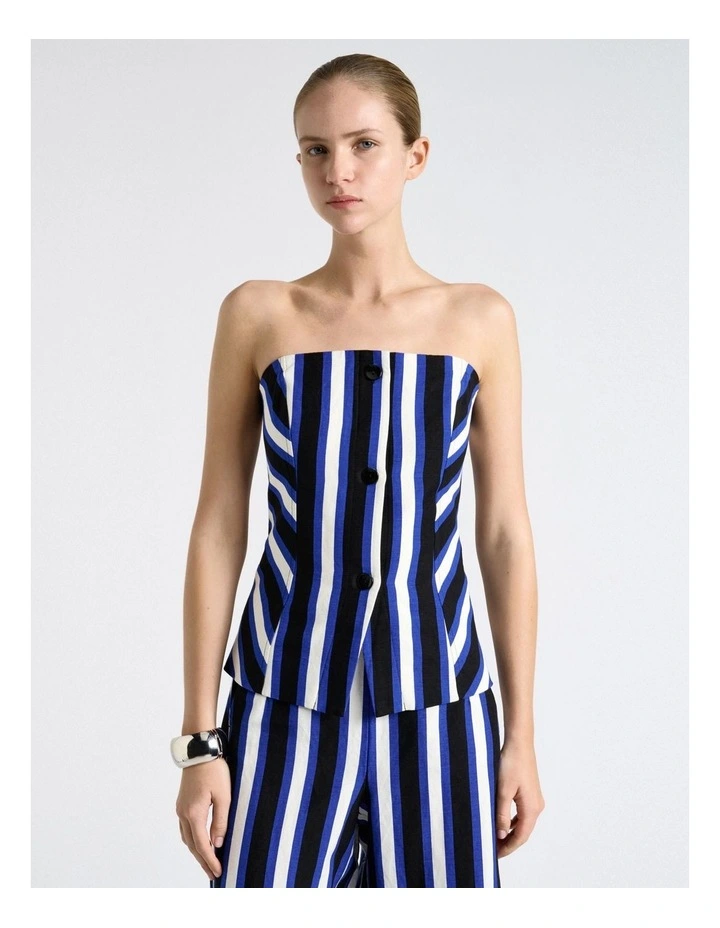 Linen Blend Bold Stripe Top in Multi image 3