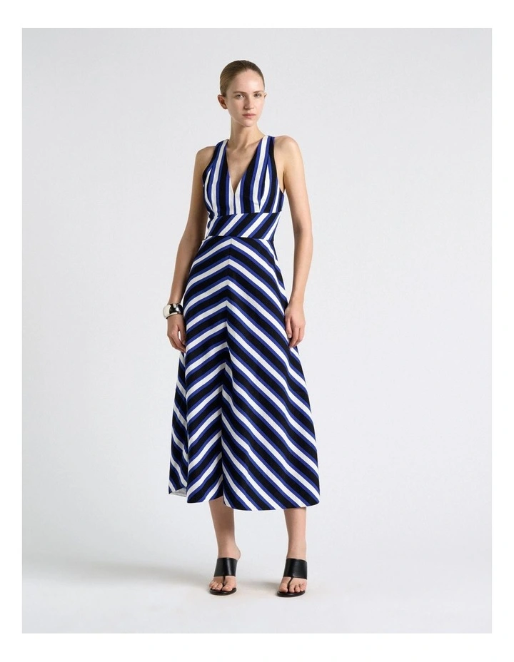 Linen Blend Bold Stripe Midi Dress in Multi image 1