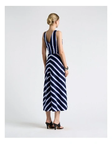 Linen Blend Bold Stripe Midi Dress in Multi