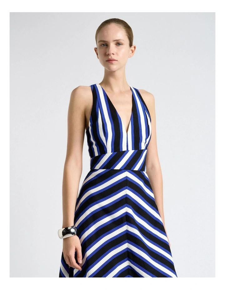 Linen Blend Bold Stripe Midi Dress in Multi image 3