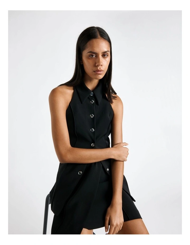 Longline Waistcoat in Black image 4