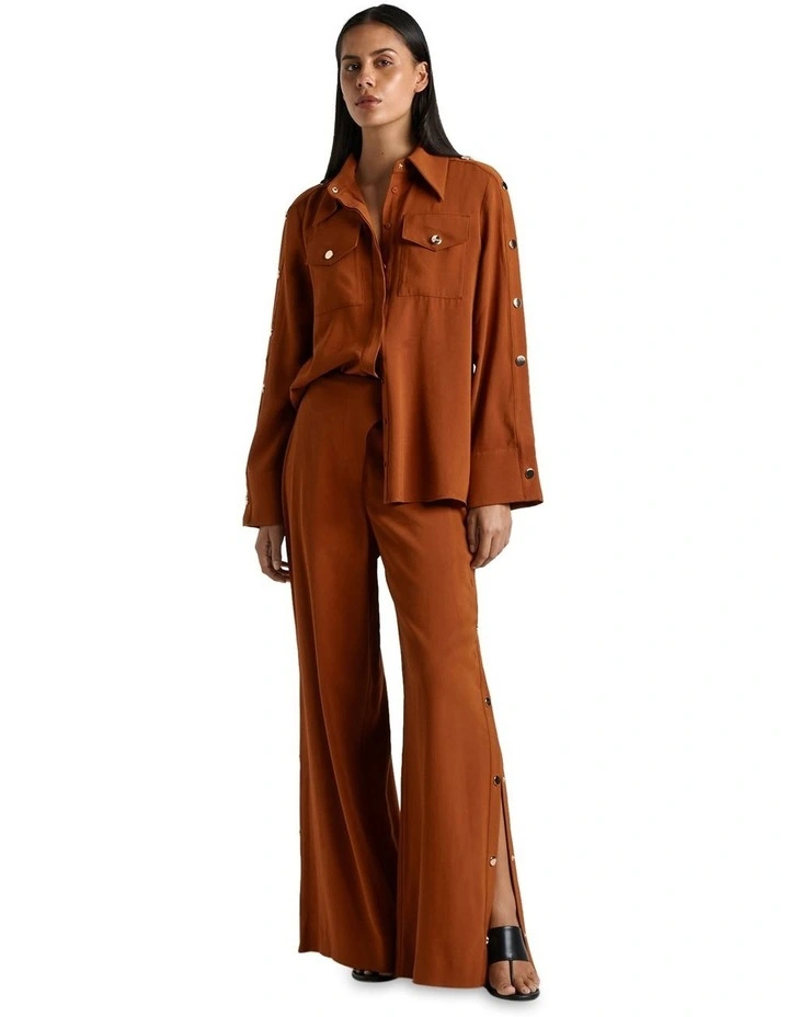 Press Stud Wide Leg Pant in Caramel image 1