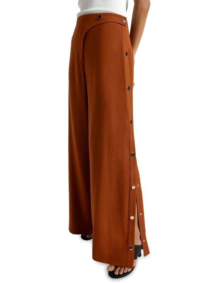Press Stud Wide Leg Pant in Caramel image 3