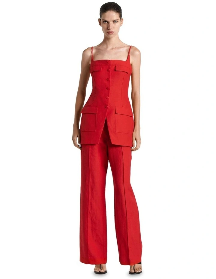 Linen Blend Wide Leg Pant in Chilli image 1