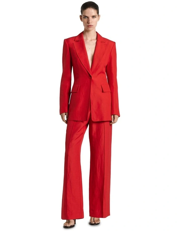 Linen Blend Hourglass Blazer in Red image 1