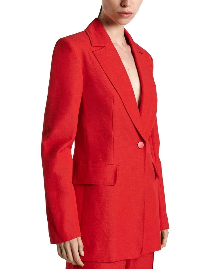Linen Blend Hourglass Blazer in Red image 3
