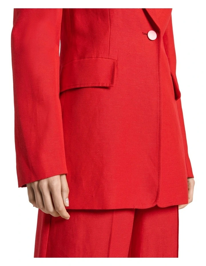 Linen Blend Hourglass Blazer in Red image 4