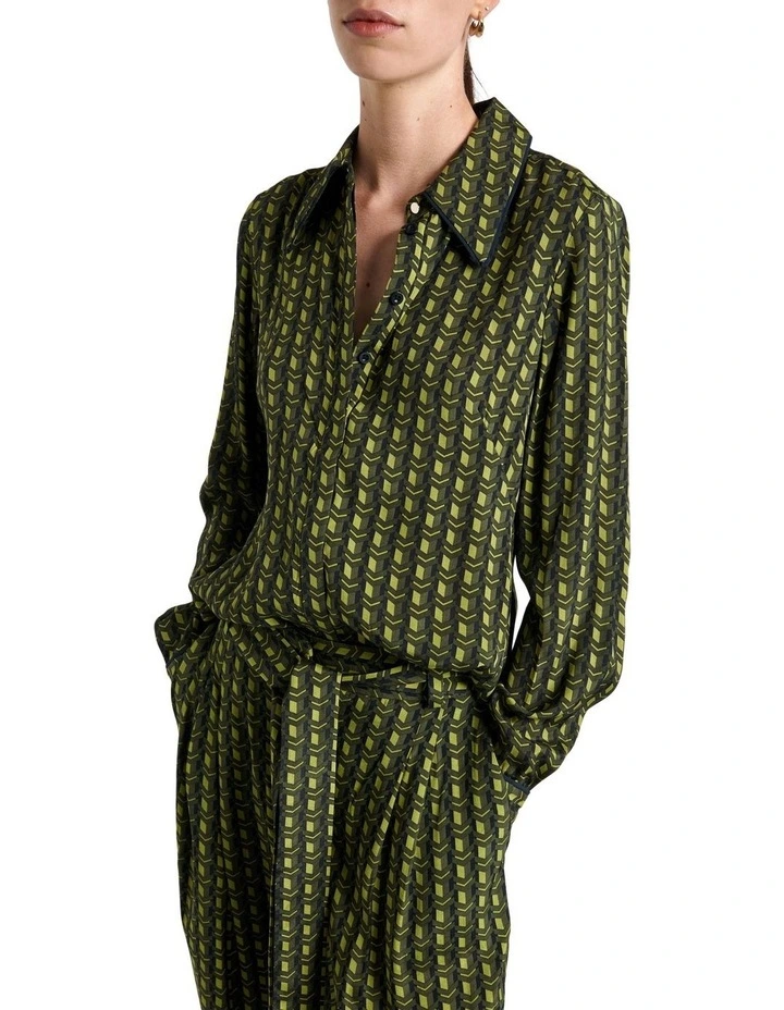 Mosaic Geo Twill Shirt in Dark Olive image 3