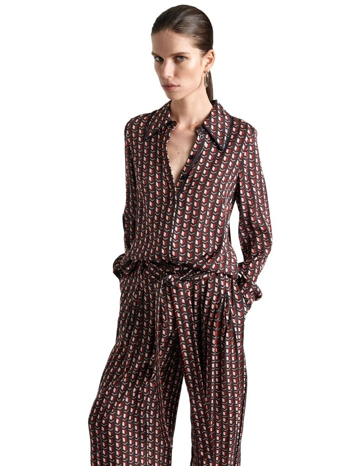 Mosaic Geo Twill Shirt in Dark Red image 3