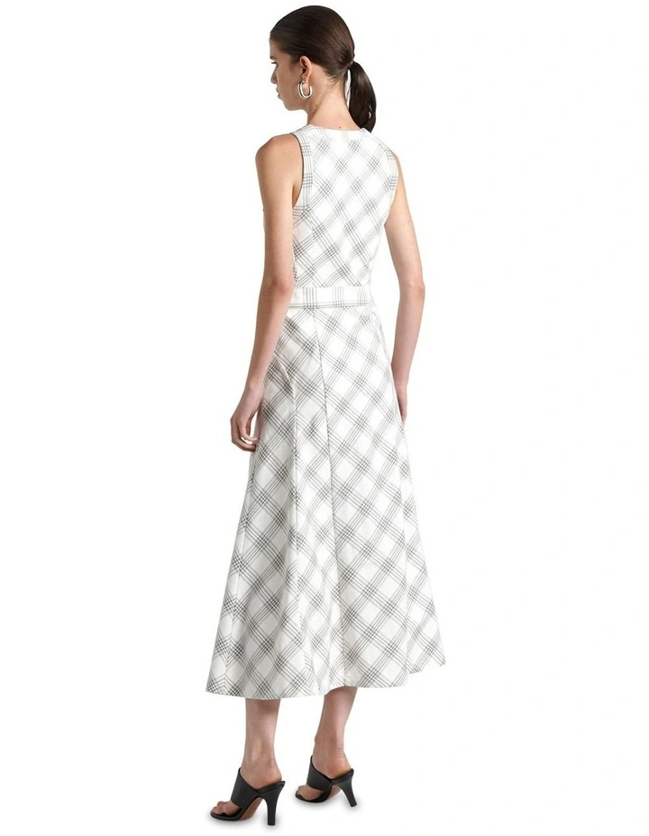European Cotton Check Midi Dress in Cream image 2
