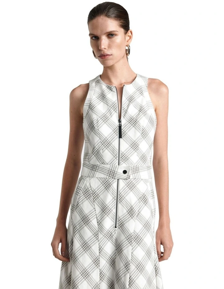 European Cotton Check Midi Dress in Cream image 3