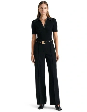 Square Buckle Straight Leg Pant in Black