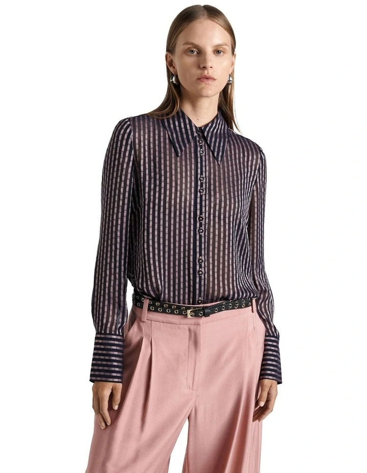 Burnout Textured Stripe Shirt in Black image 3