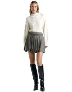 European Micro Check Pleated Mini Skirt in Multi