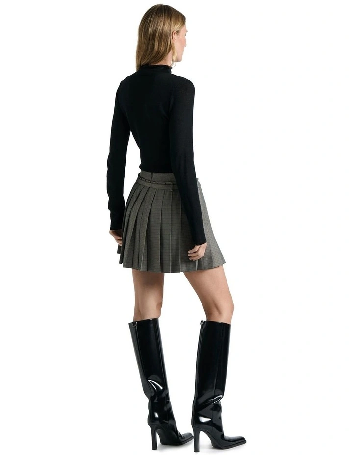 European Micro Check Pleated Mini Skirt in Multi image 3