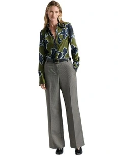 Illustrated Floral Satin Shirt in Green