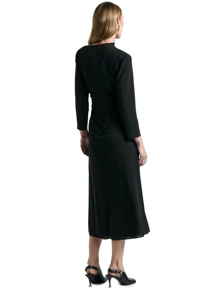 Soft Viscose Draped Shortened Sleeve Dress in Black image 2