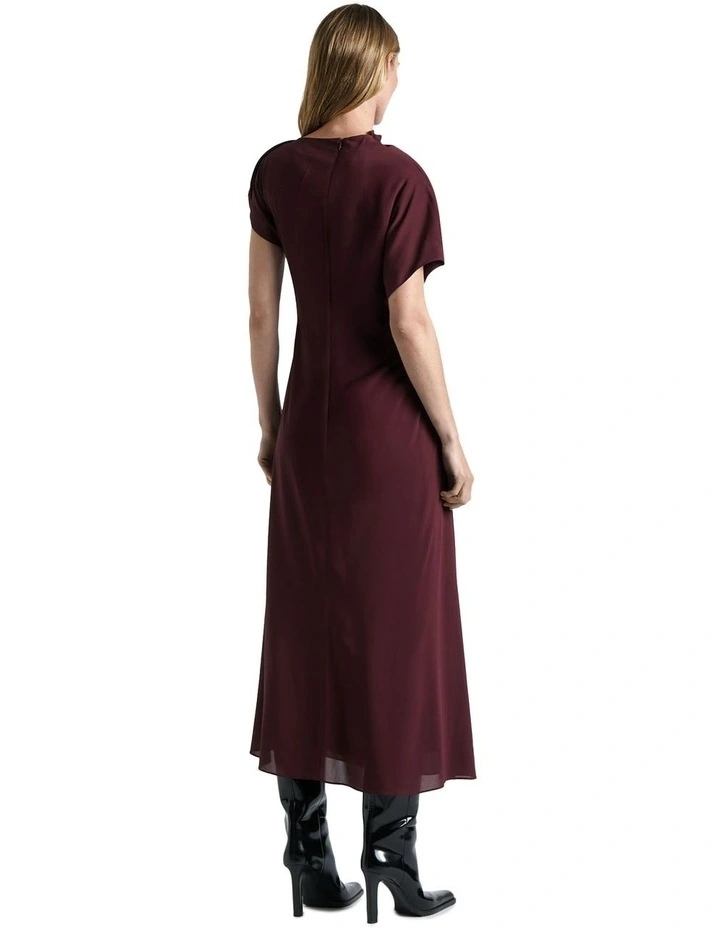Draped Fold Neck Midi Dress in Plum image 2