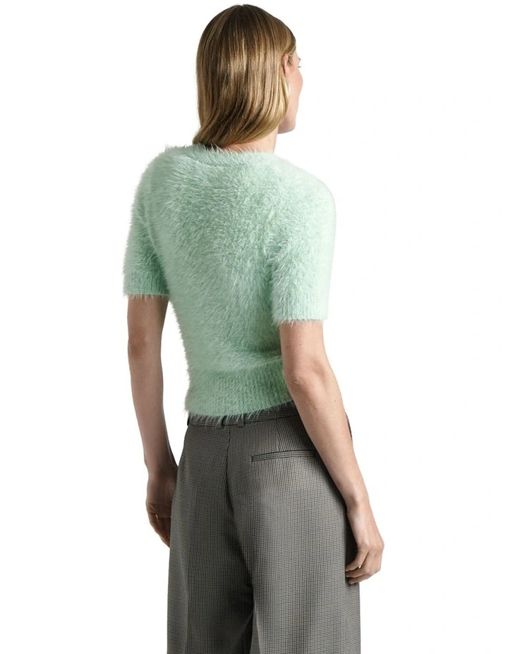 Fluffy Short Sleeve Knit in Green image 2