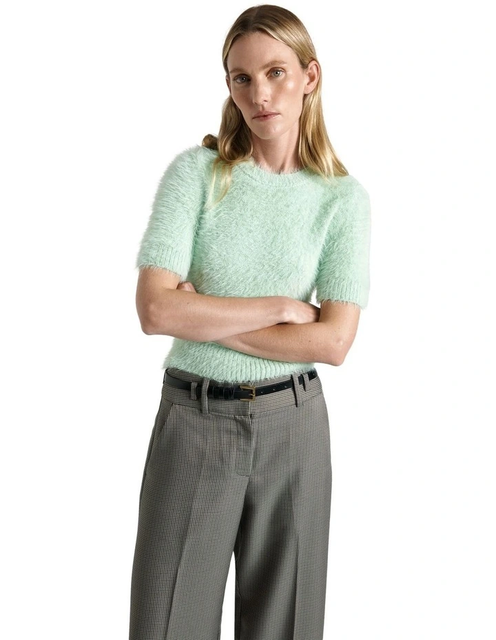 Fluffy Short Sleeve Knit in Green image 3