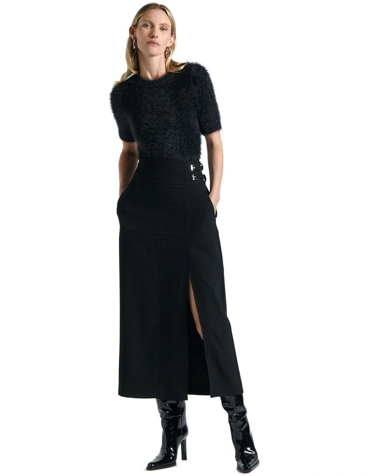 Fluffy Short Sleeve Knit in Black image 1