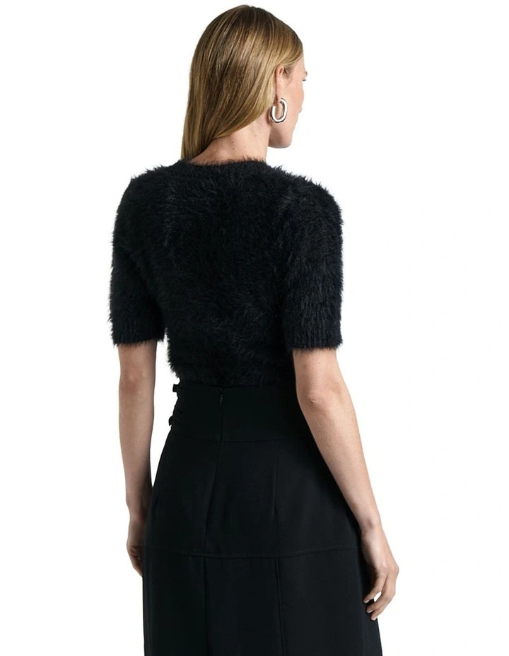 Fluffy Short Sleeve Knit in Black image 2