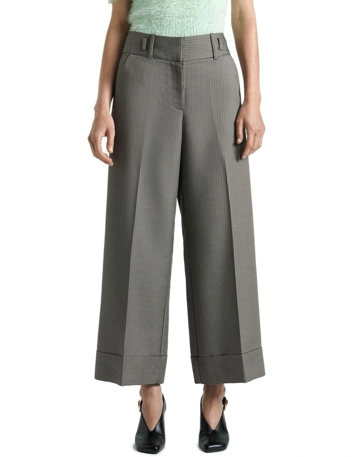 European Micro Check Cropped Pant in Black image 3