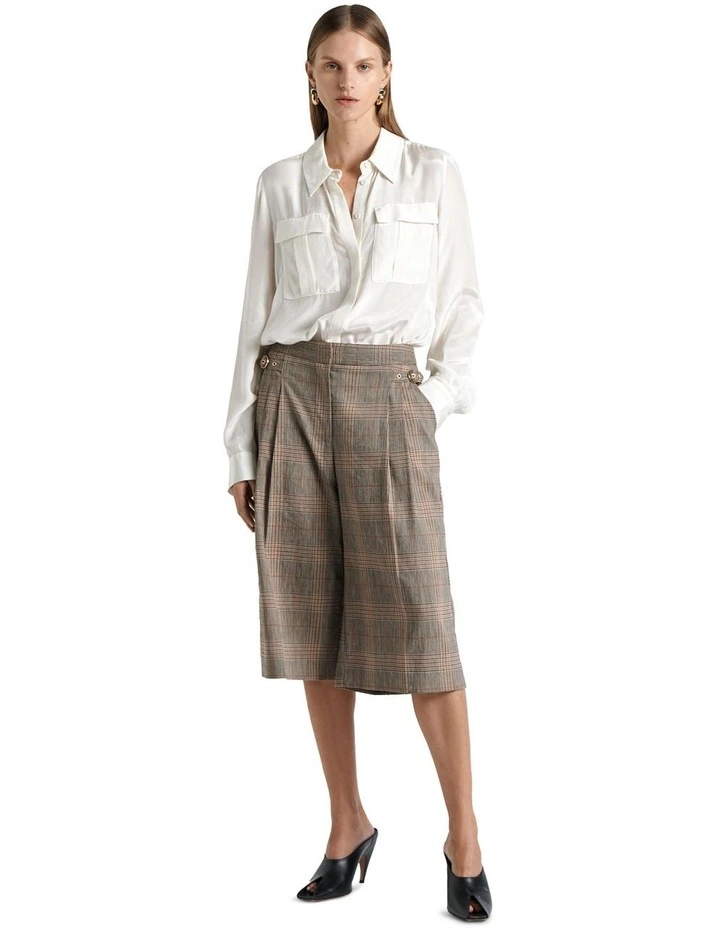 European Linen Wool Check Shorts in Brown image 1